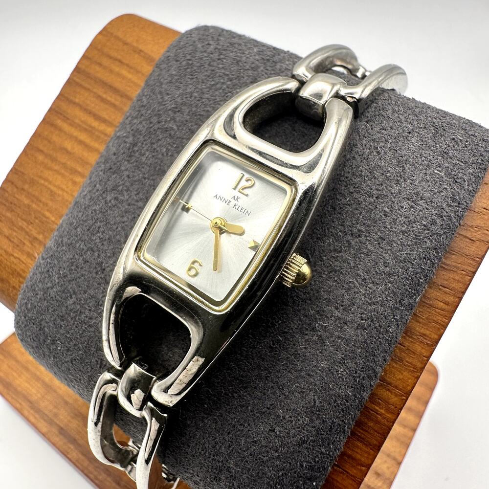 Anne Klein Women's Vintage Rectangular Silver Gold Tone Quartz Watch